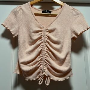 Lulus Aperol Blush Pink Ruched Crop Top S